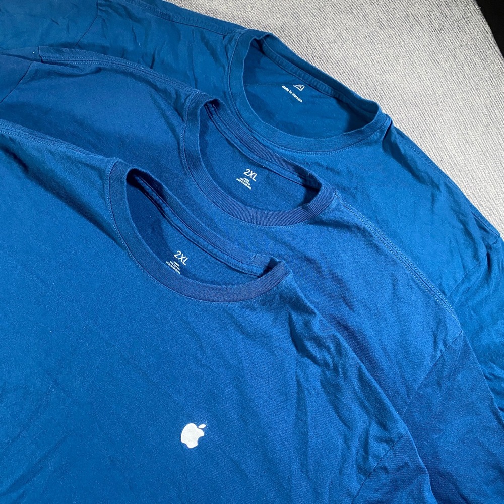 Lot of 3 Men's Blue Apple Logo Long Sleeve T-Shirt 2XL Made in Vietnam
